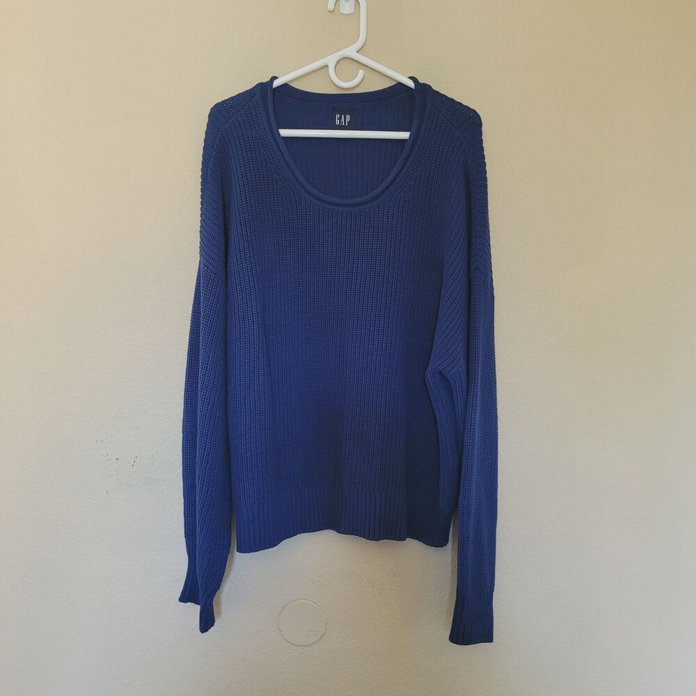 Gap Women Blue Ribbed Thick Knit Sweater Sz Xxl 100% Cotton Coastal Casual Prep